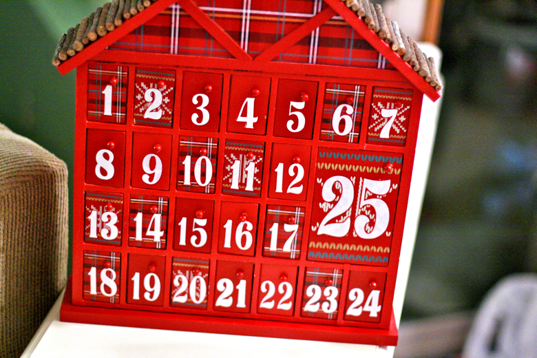 Mova Chocolate beans in the Advent calendar ten days till Christmas
