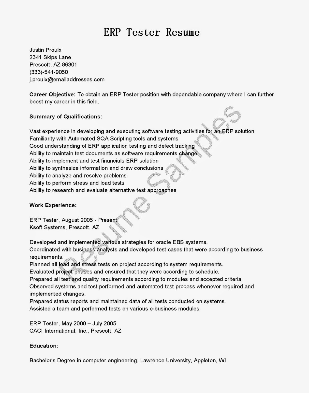 Resume Samples ERP Tester Resume