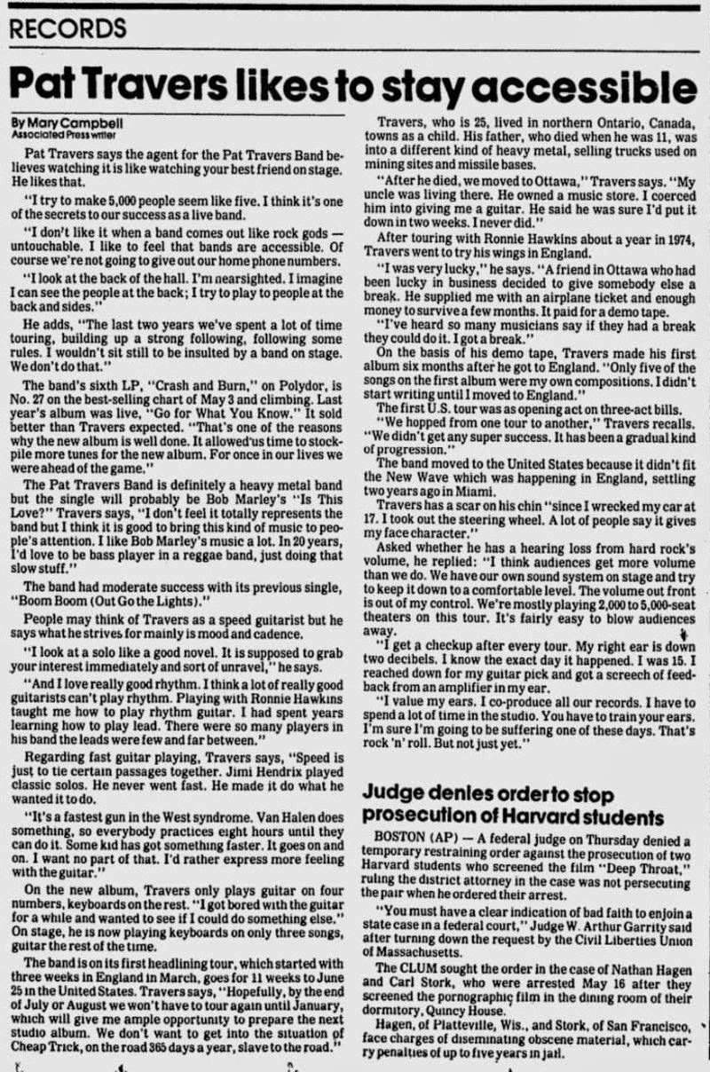 Rock & Roll Newspaper Press History Pat Travers The Lakeland Ledger