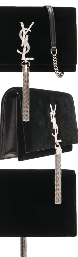 SAINT LAURENT  Crystal Logo Velvet Kate Tassel Chain Wallet