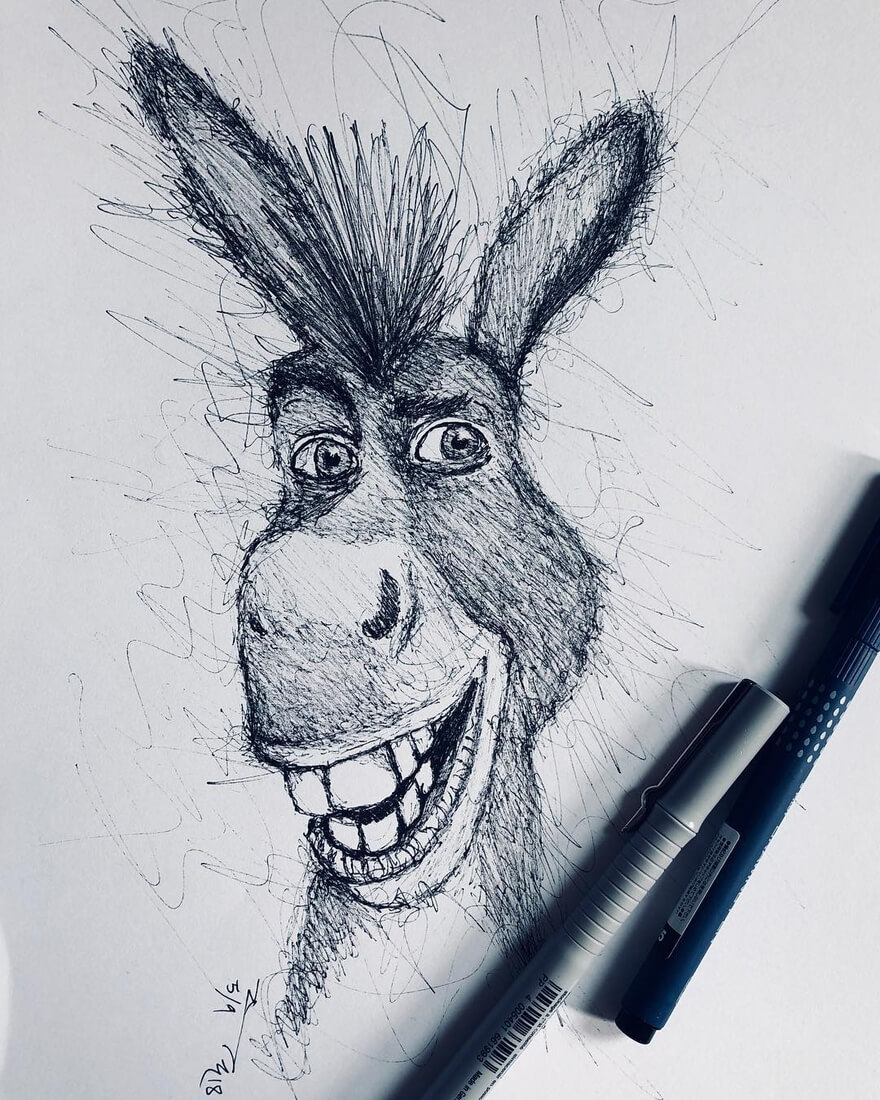 02-Shrek-Donkey-Eddie-Murphy-Jimmy-Mätlik-Fantasy-Animal-drawings-form-the-Movies-www-designstack-co