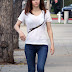American Actress Alexandra Daddario in White T Shirt Jeans