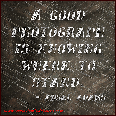 Thoughtful Thursday Quote by Ansel Adams: A good photograph is knowing where to stand.  On www.seeyoubehindthelens.com Dakota Visions Photography LLC