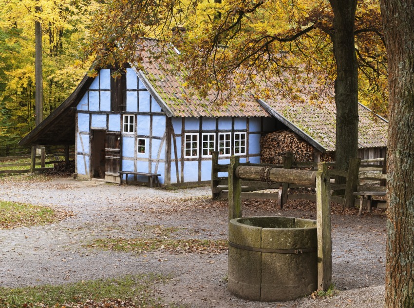 Autumn in a ancient german village. Freilichtmuseum Detmold. 