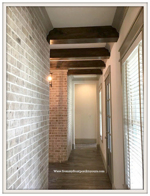 Model- Home-Tour-French-Flare-Interior Brick-Wood Beams-Foyer-From My Front Porch To Yours