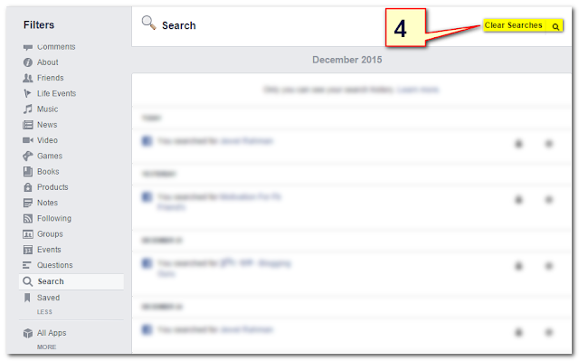 Delete history, Delete facebook search history. 