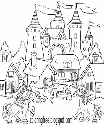 Fancy Castle Coloring Pages Printable Unicorn Drawing Mythical Coloring Book Pictures