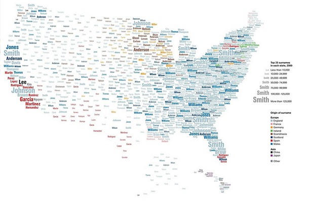 Map of the Most Popular Surnames in the United States