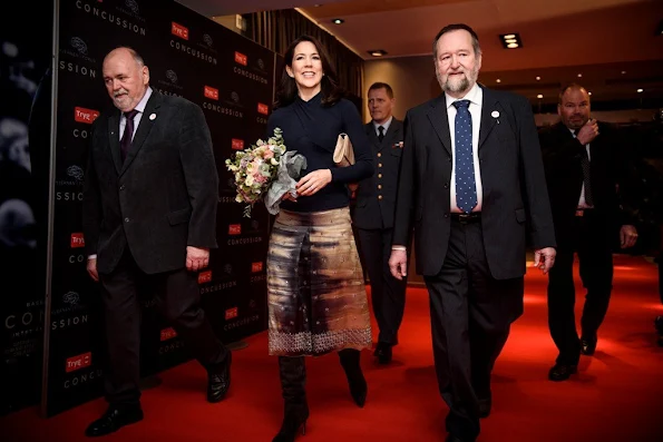 Crown Princess Mary of Denmark attended, as patron of the Brain Injury Association, the gala premiere of the movie 'Concussion' at the Imperial Cinema