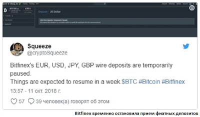 Bitfinex временно остановила прием фиатных депозитов