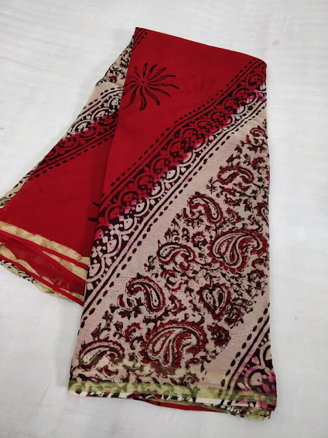kalamkari Georgette sarees with blouse. 