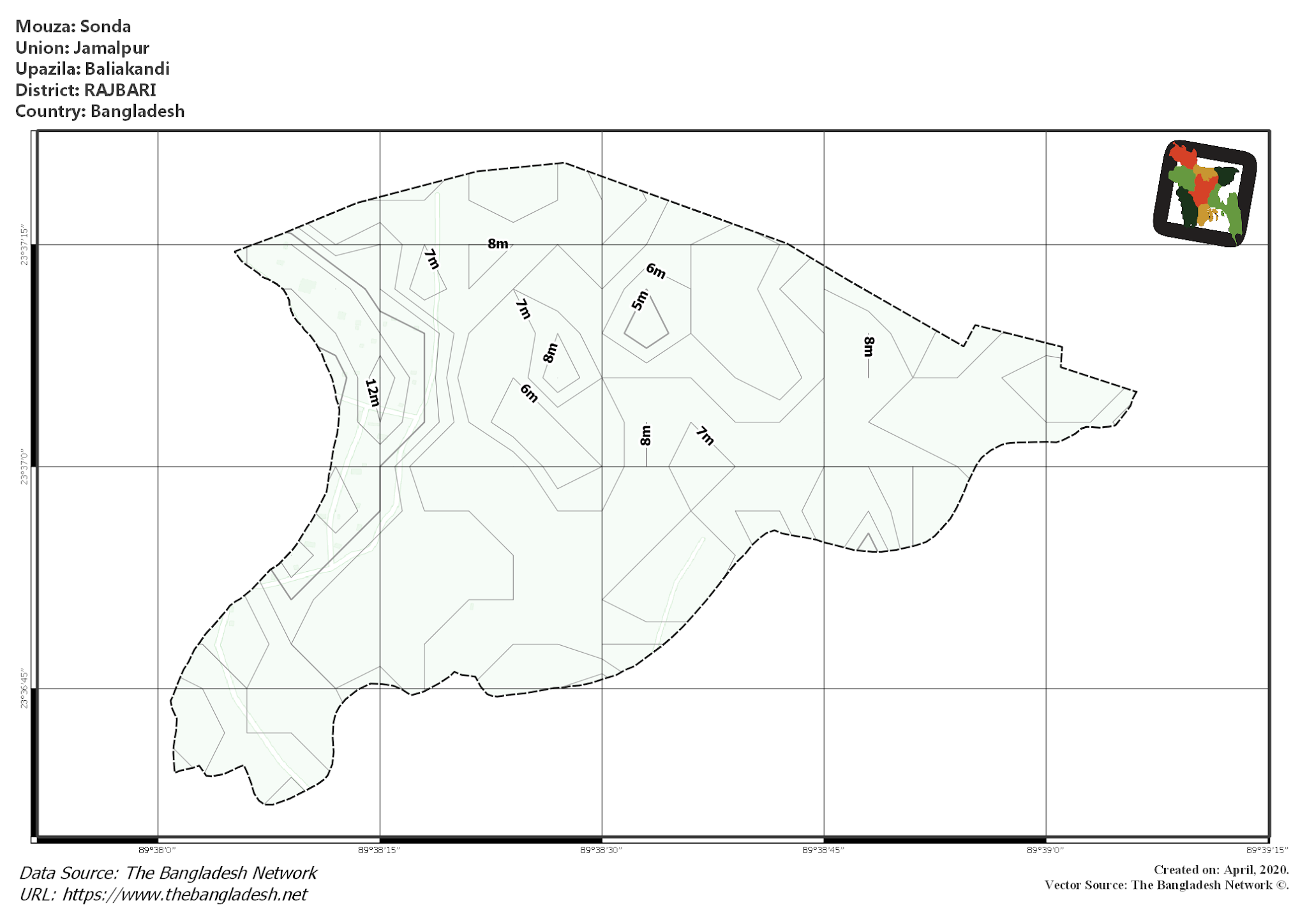 Map of Sonda Mouza of Baliakandi Upazila, RAJBARI, Bangladesh.