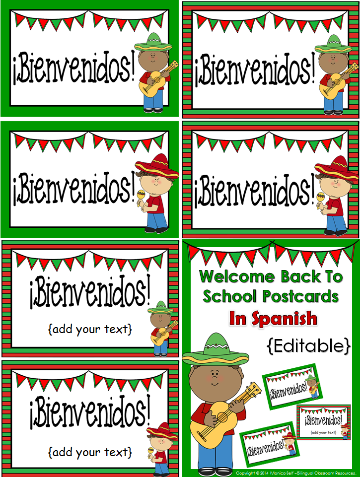 http://www.teacherspayteachers.com/Product/FREE-Welcome-Back-to-School-Postcards-In-Spanish-Editable-1329080