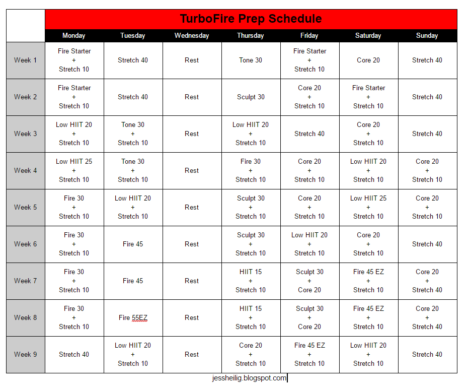 Jessica Heilig Fitness TurboFire Prep Schedule Week 1 Review