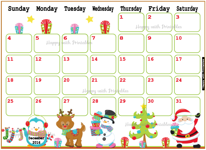 HappywithPrintables December Calendar Printable