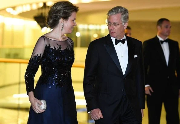 Belgium Concert held by Embassy of Belgium in Canada in honour of Governor General Julie Payette. Queen Mathilde wore a navy blue Armani dress
