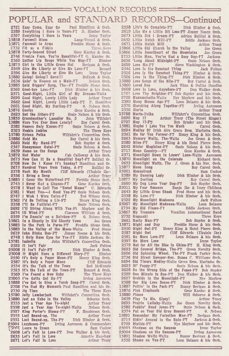 Jeff's 78 RPM Blog Vocalion Catalog September, 1934