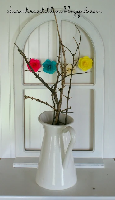 tree branches in enamelware farmhouse pitcher  
