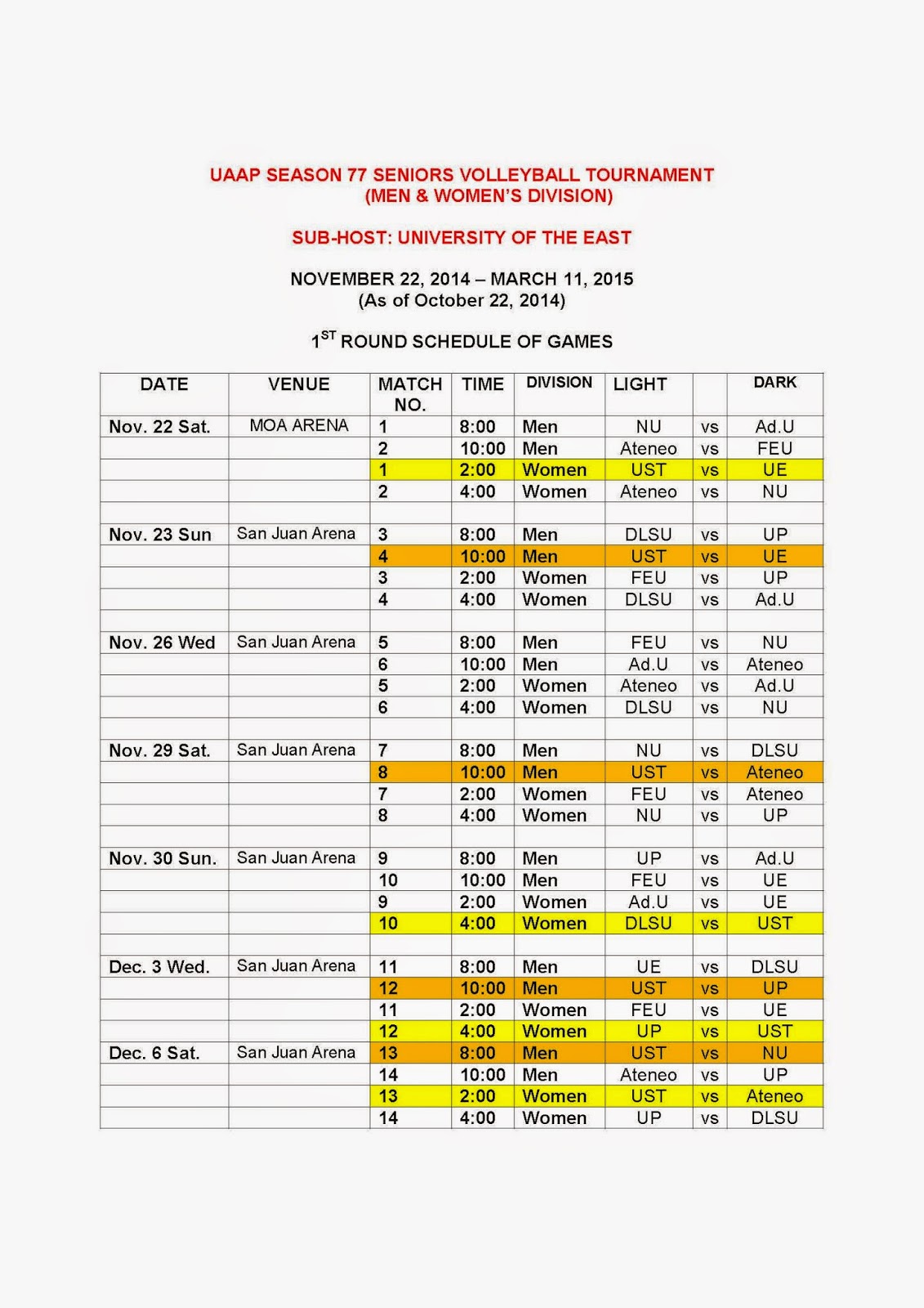 University of Santo Tomas: UAAP Season 77 Seniors Volleyball Tournament