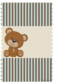 Bear with Stripes in Brown and Light Blue Free Printable  Labels.