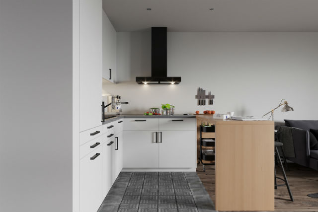 decorar un apartamento low cost con estilo, salón y cocina con barra