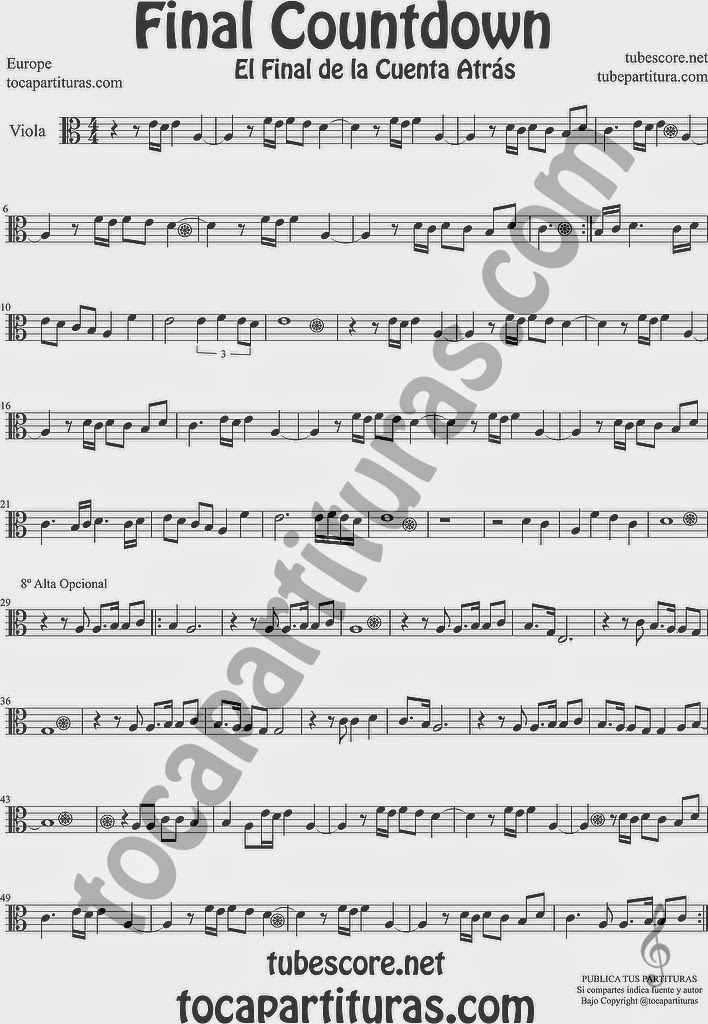 The Final Countdown Partitura de Viola Sheet Music for Viola Music Score