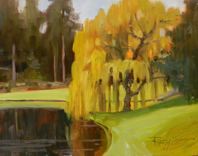 In Plein Air Weeping Willow And Water Plein Air Oil Landscape