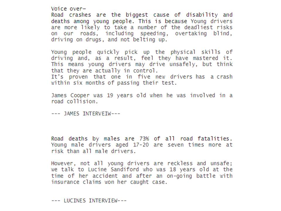 Voice over script format picture