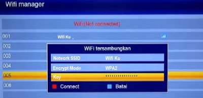 Menu Wifi Manager pada receiver parabola