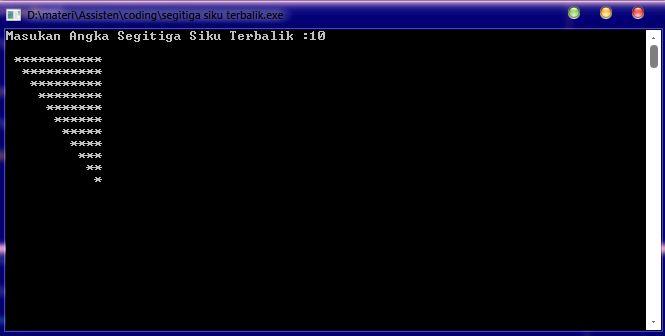 Contoh Program C++ Segitiga Siku Terbalik ~ Bang Alvin