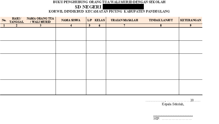 FORMAT BUKU PENGHUBUNG ORANG TUA/WALI MURID DENGAN SEKOLAH