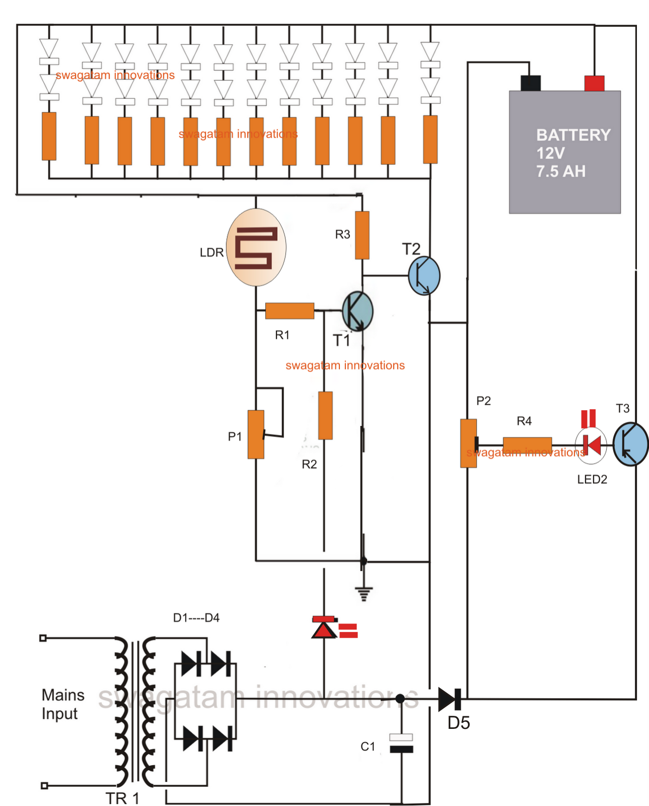 12v Automatic Emergency Light Circuit Diagram