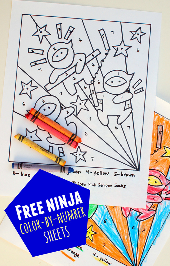 Free Printable Ninja Color By Number Sheet Pink Stripey Socks
