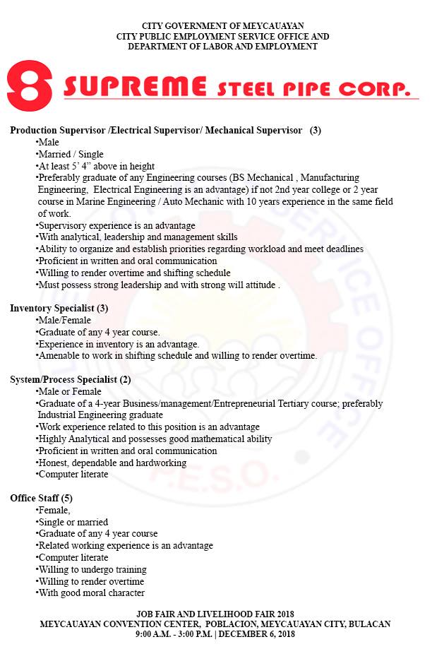 JOB BOARD Supreme Steel Pipe Corporation