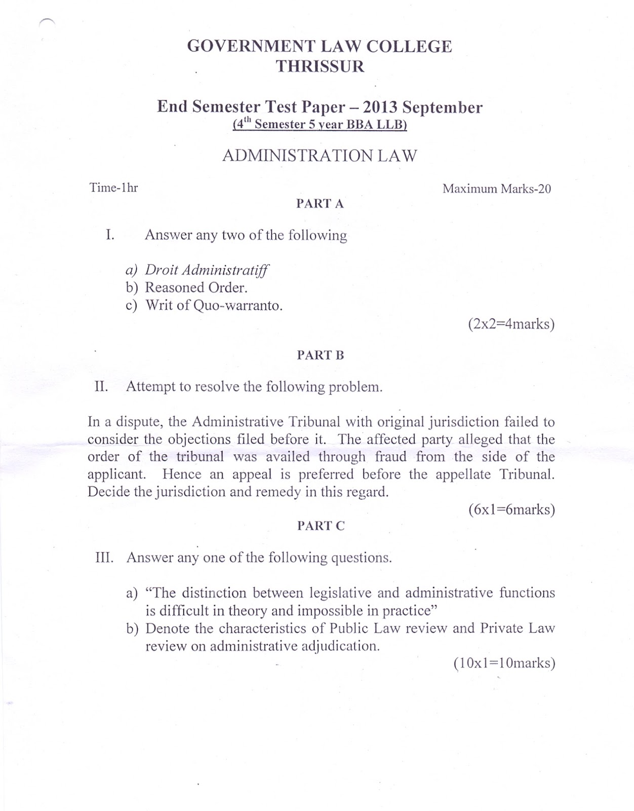 Law Student in Action SOME ADMINISTRATIVE LAW QUESTION PAPERS