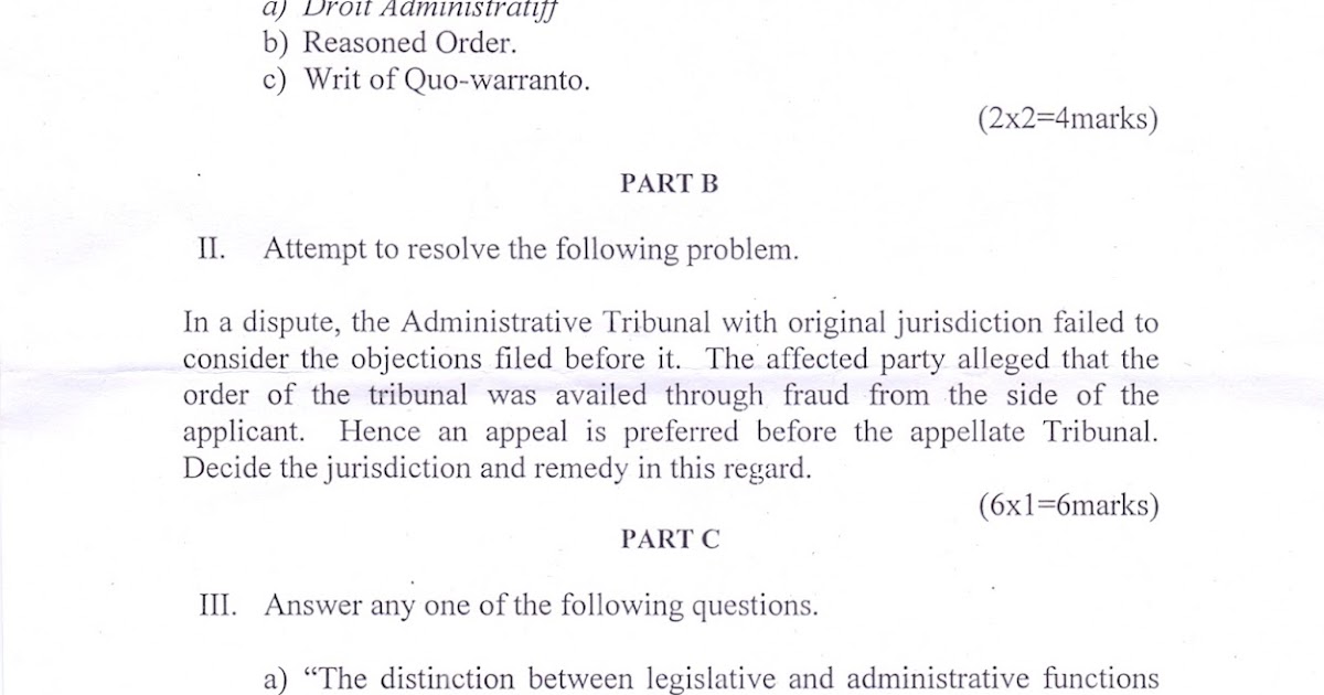 Law Student in Action SOME ADMINISTRATIVE LAW QUESTION PAPERS