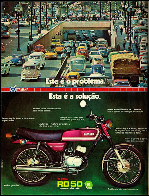 propaganda moto Yamaha RD 50 - 1976.  brazilian advertising cars in the 70. os anos 70. história da década de 70; Brazil in the 70s; propaganda carros anos 70; Oswaldo Hernandez;