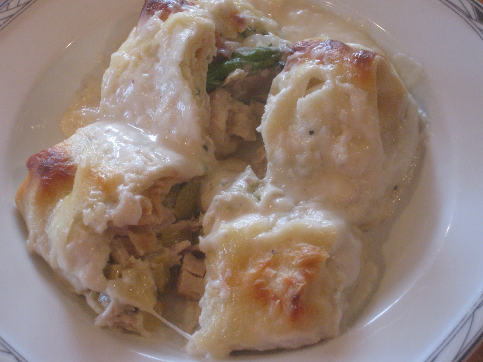 Almost Wasted Chicken, Asparagus and Boursin Cheese Stuffed Crepes