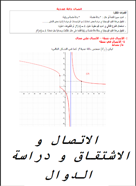 الاتصال و الاشتقاق الدرس 1 الاتصال و الاشتقاق و دراسة الدوال درس مبسط الاتصال و الاشتقاق و دراسة الدوال ملخص درس الاتصال و الاشتقاق و دراسة الدوال , الاتصال و الاشتقاق الاتصال و الاشتقاق، الاتصال في نقطة، على مجال درس الإتصال و الإشتقاق .