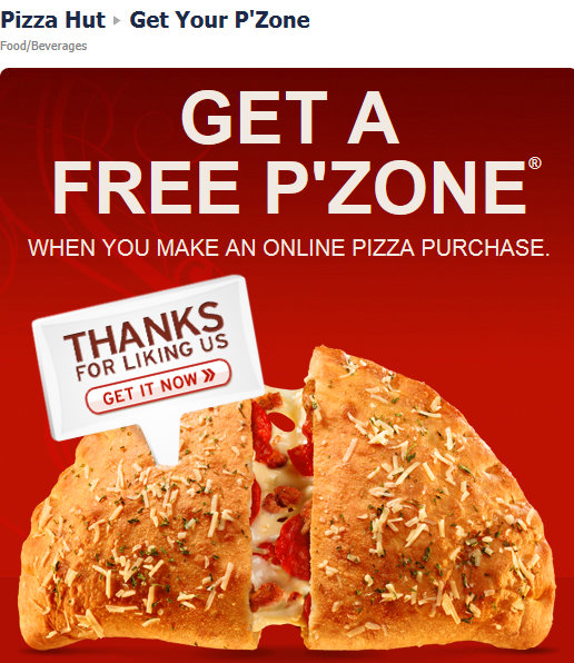 Barbara's Beat: Free P'ZONE® offer for Pizza Hut Facebook fans with ...