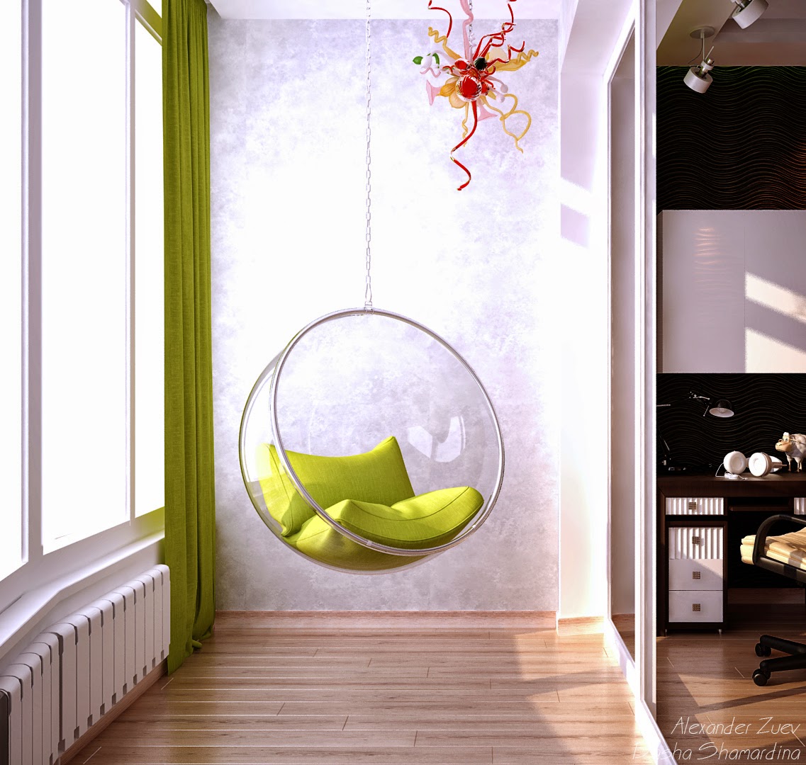 Дизайн балкона с подвесным креслом