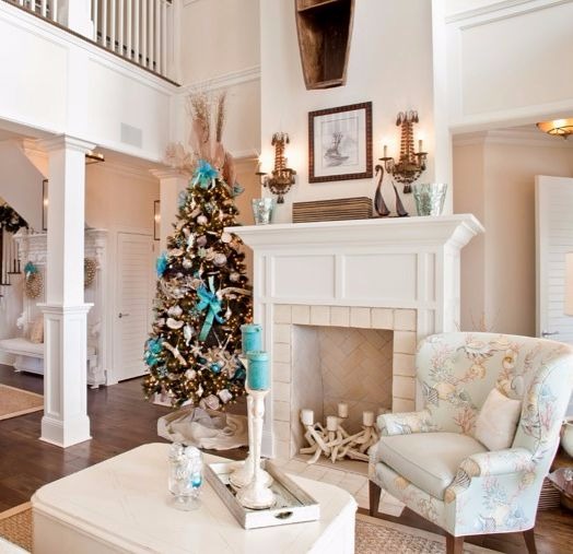 Elegant Coastal Christmas Living Room