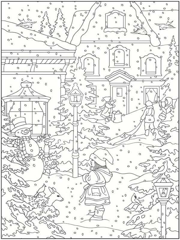 Winter Scenes Coloring Pages Printable Sketch Coloring Page