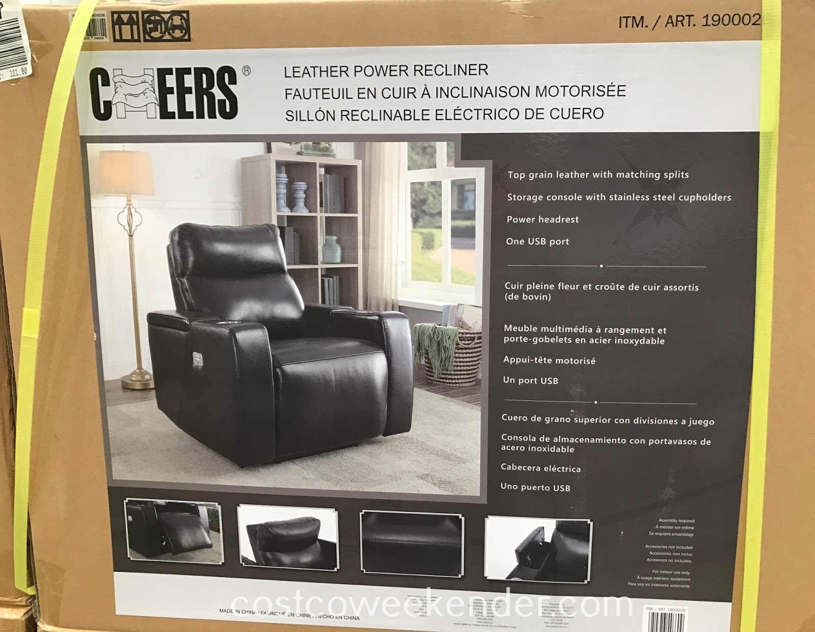 Cheers Leather Power Recliner Chair Costco Weekender