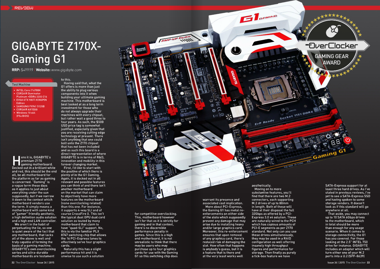 GIGABYTE Tech Daily The GIGABYTE Z170XGaming G1 Gets Reviewed by The
