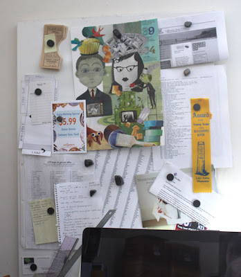 magnetic bulletin board covered with papers