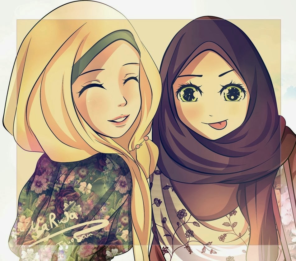 Gambar Kartun Muslimah Kembar Design Kartun