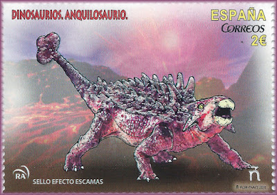 Ankylosaurio, dinosaurio, sello, filatelia