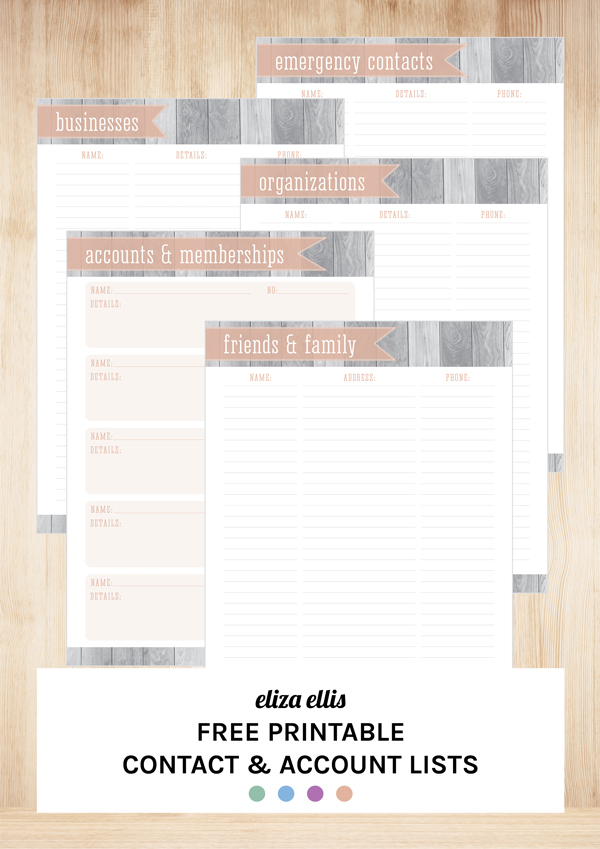 Free Printable Contact Pages & Address Book by Eliza Ellis
