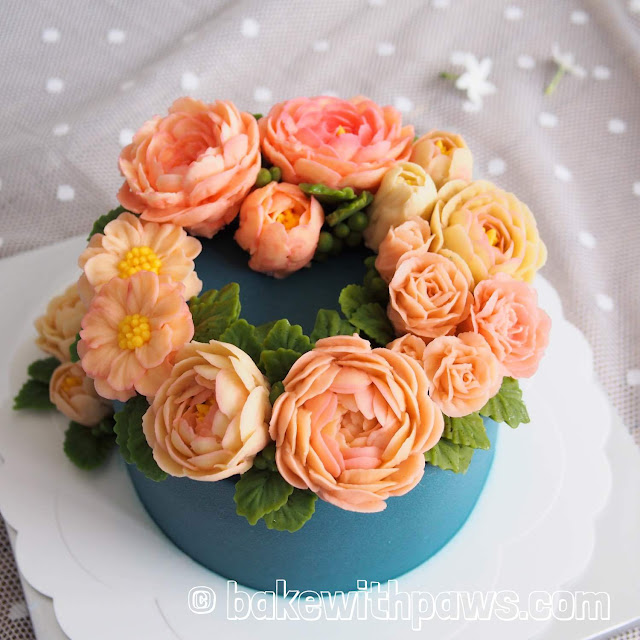 Korean Style Buttercream Flowers Cake 30 BAKE WITH PAWS
